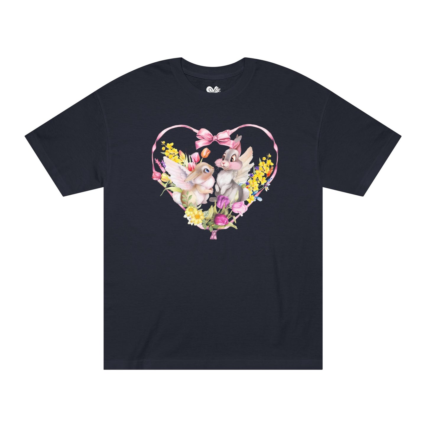 Vintage Pink Bunny Heart-Shaped Bow Graphic - Classic Tee