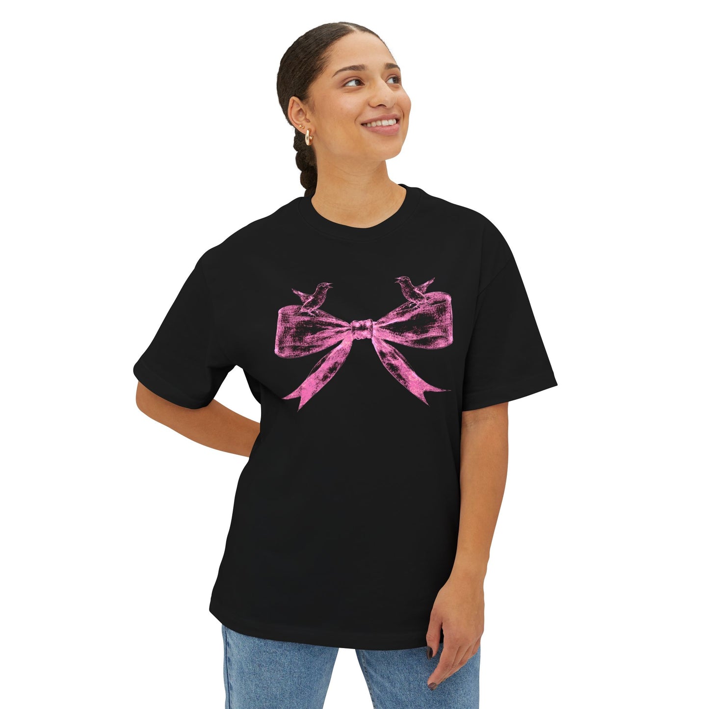 Scanned Pink Bow- Unisex Oversized Boxy Tee