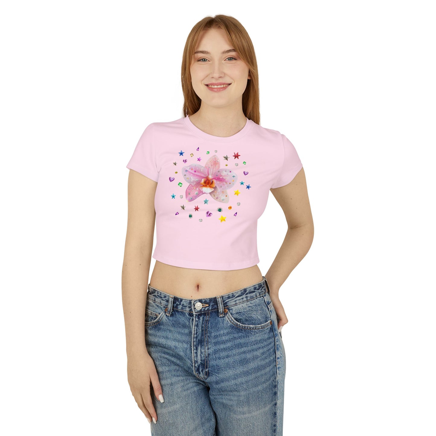 Hyperrealistic 'Bedazzled Orchid' Women's Baby Tee