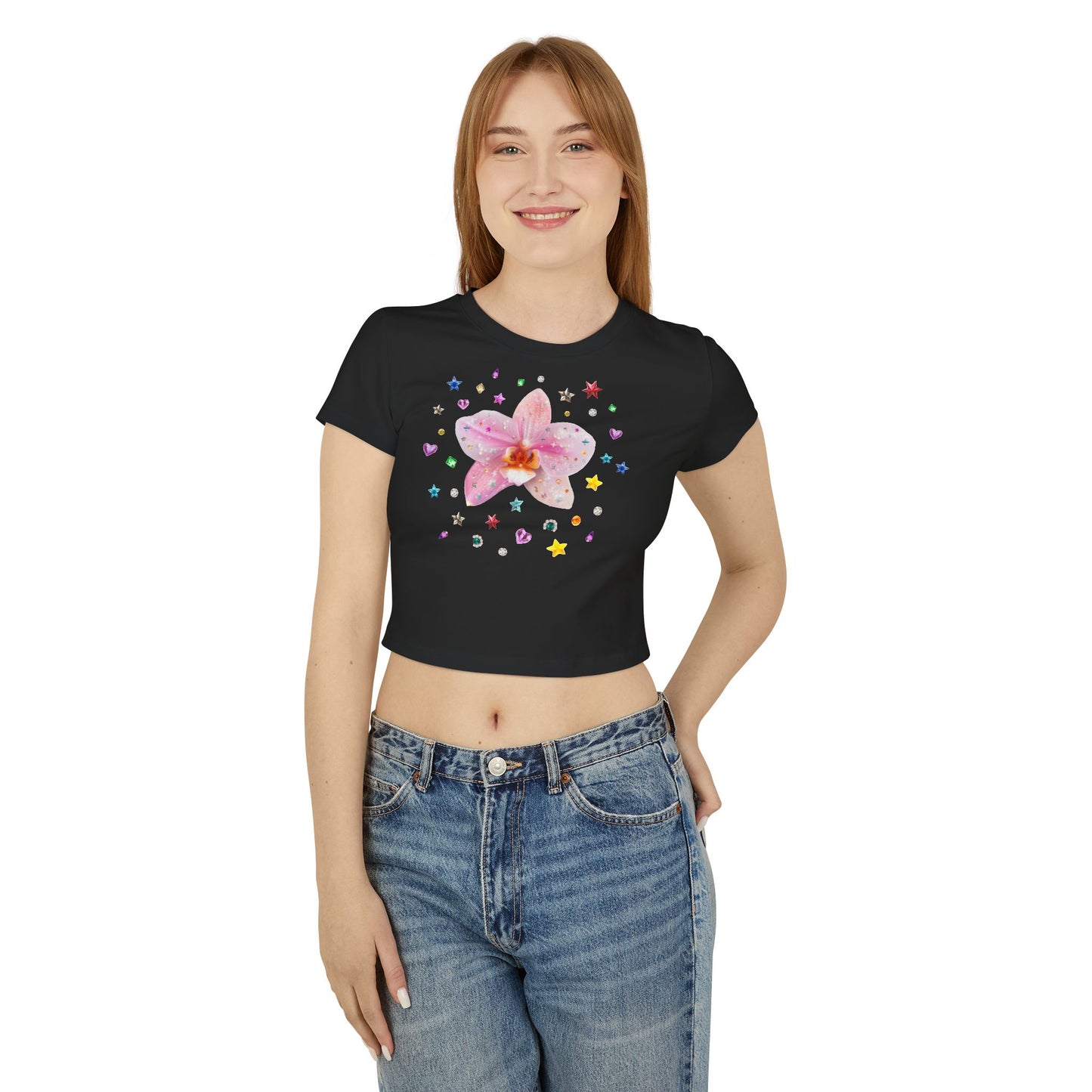 Hyperrealistic 'Bedazzled Orchid' Women's Baby Tee