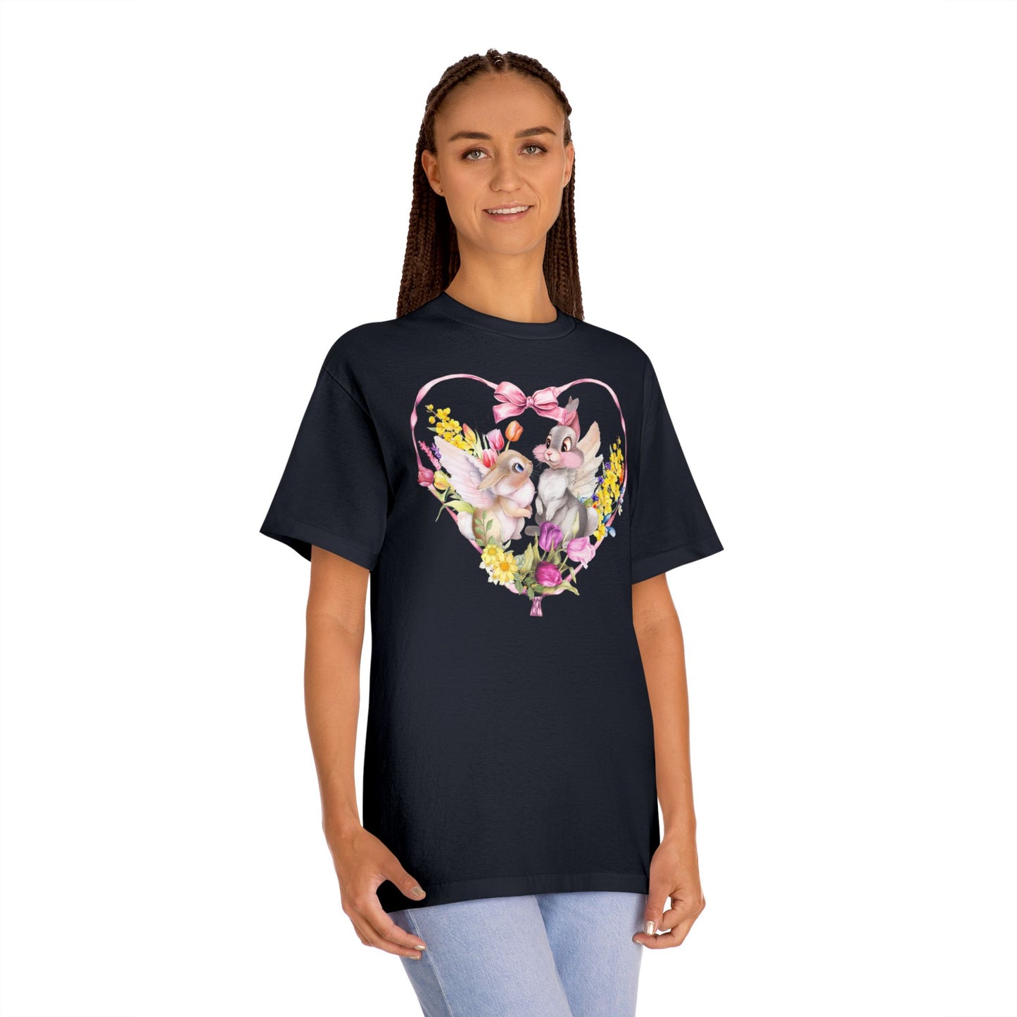 Vintage Pink Bunny Heart-Shaped Bow Graphic - Classic Tee