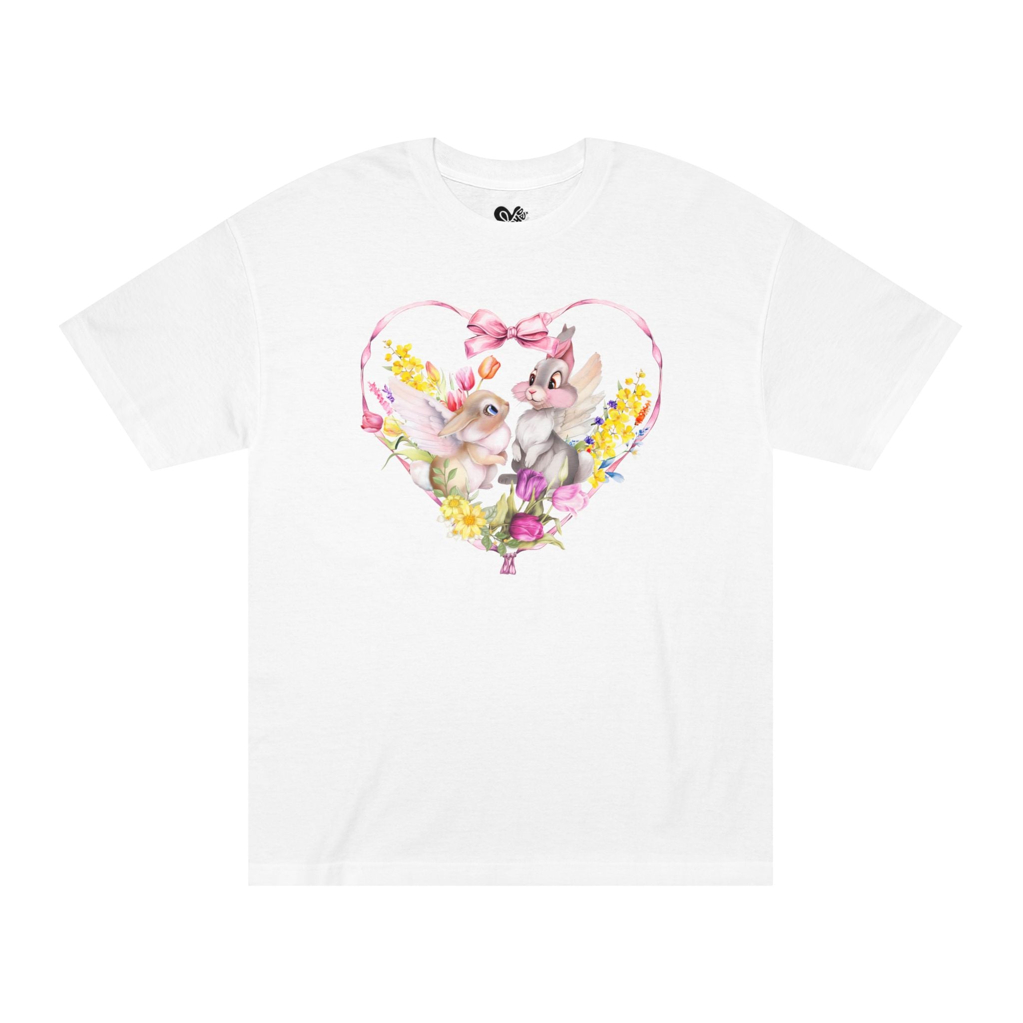 Vintage Pink Bunny Heart-Shaped Bow Graphic - Classic Tee