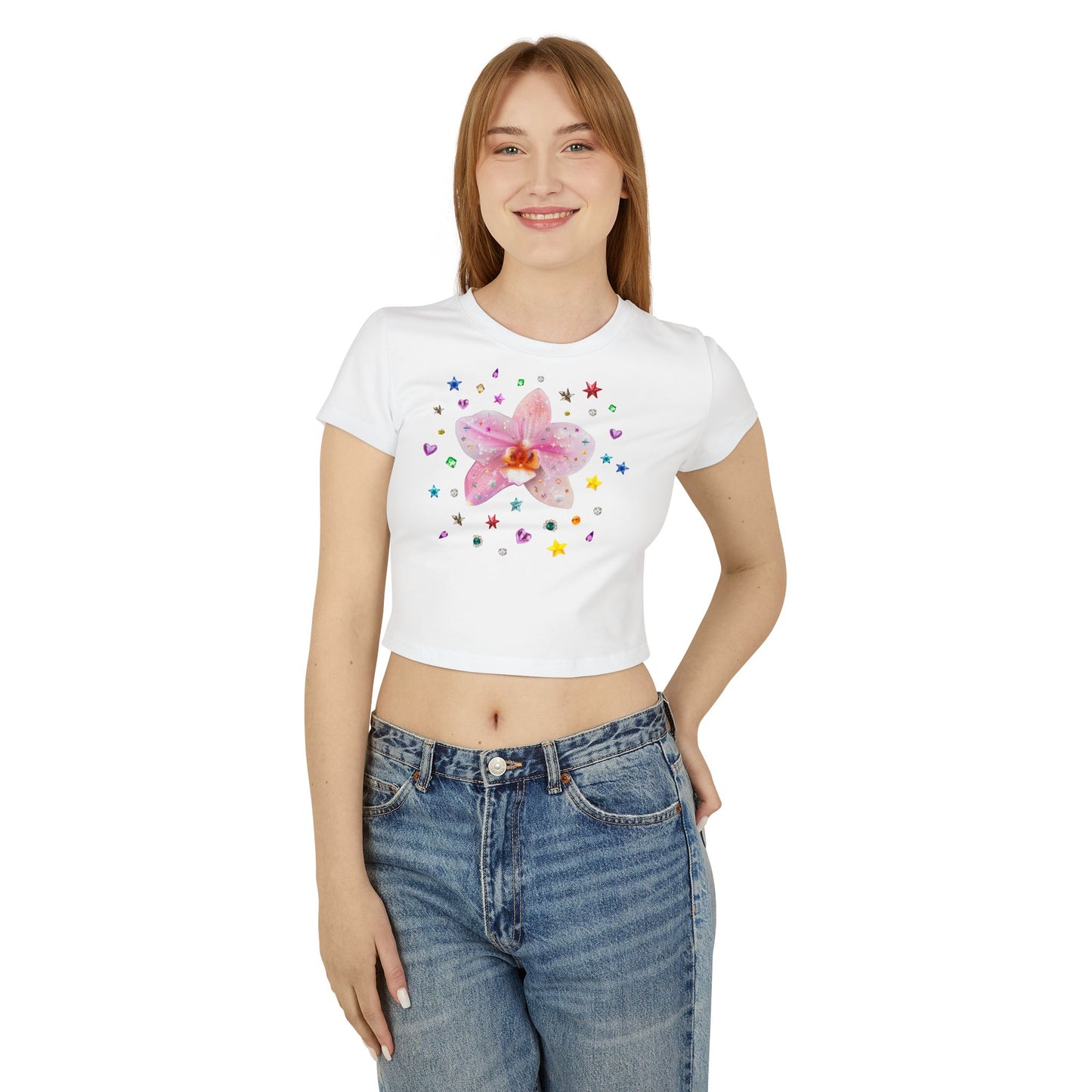 Hyperrealistic 'Bedazzled Orchid' Women's Baby Tee