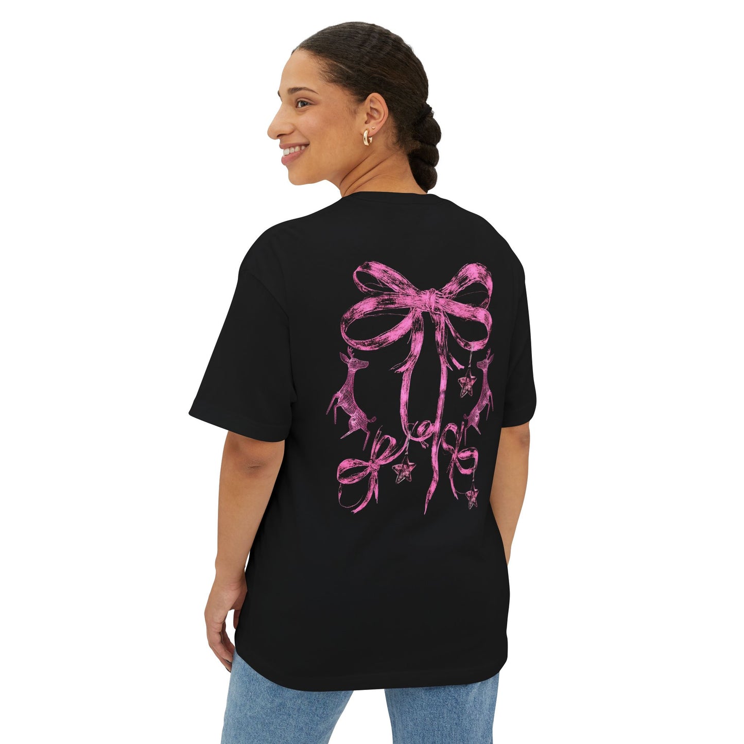 Scanned Pink Bow- Unisex Oversized Boxy Tee