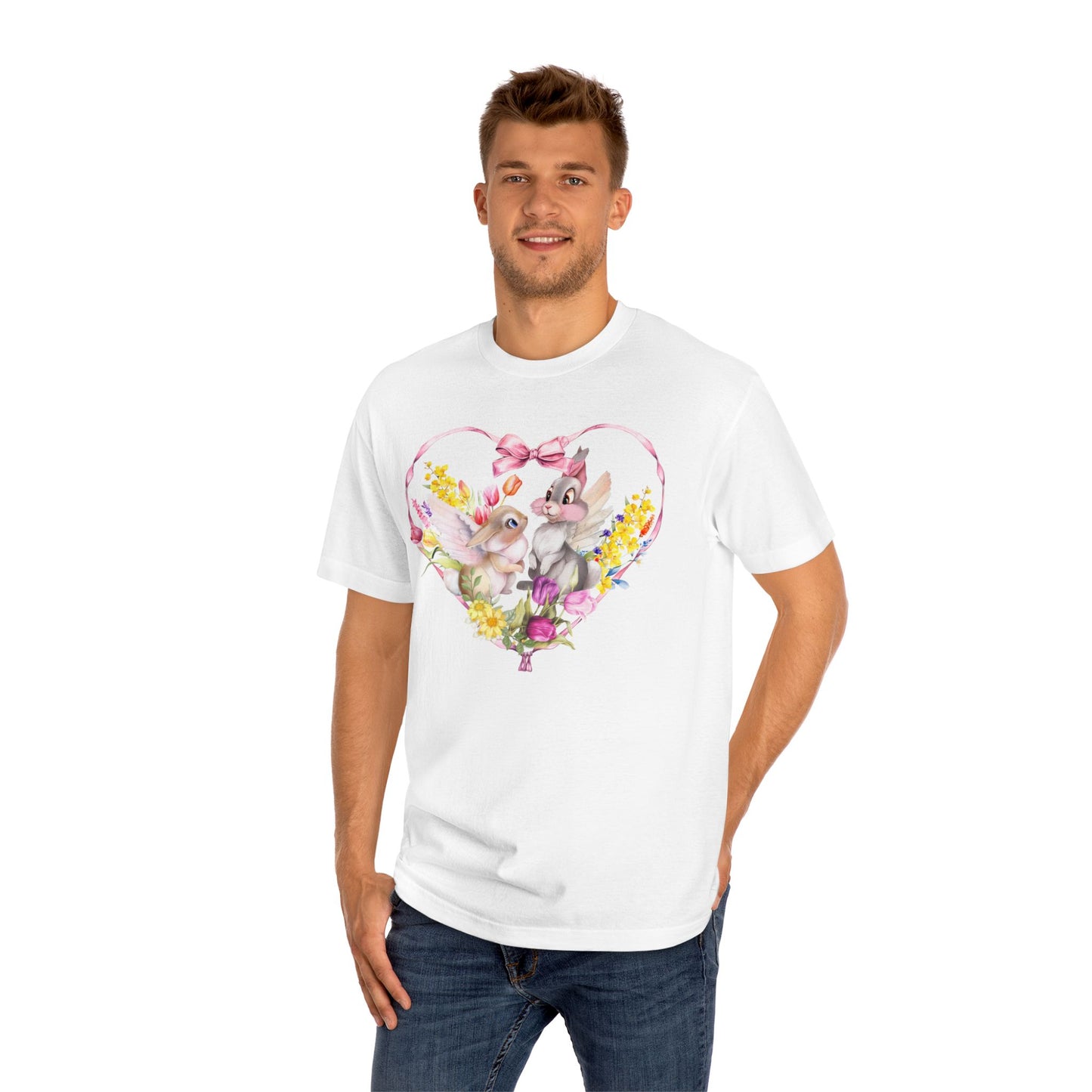 Vintage Pink Bunny Heart-Shaped Bow Graphic - Classic Tee